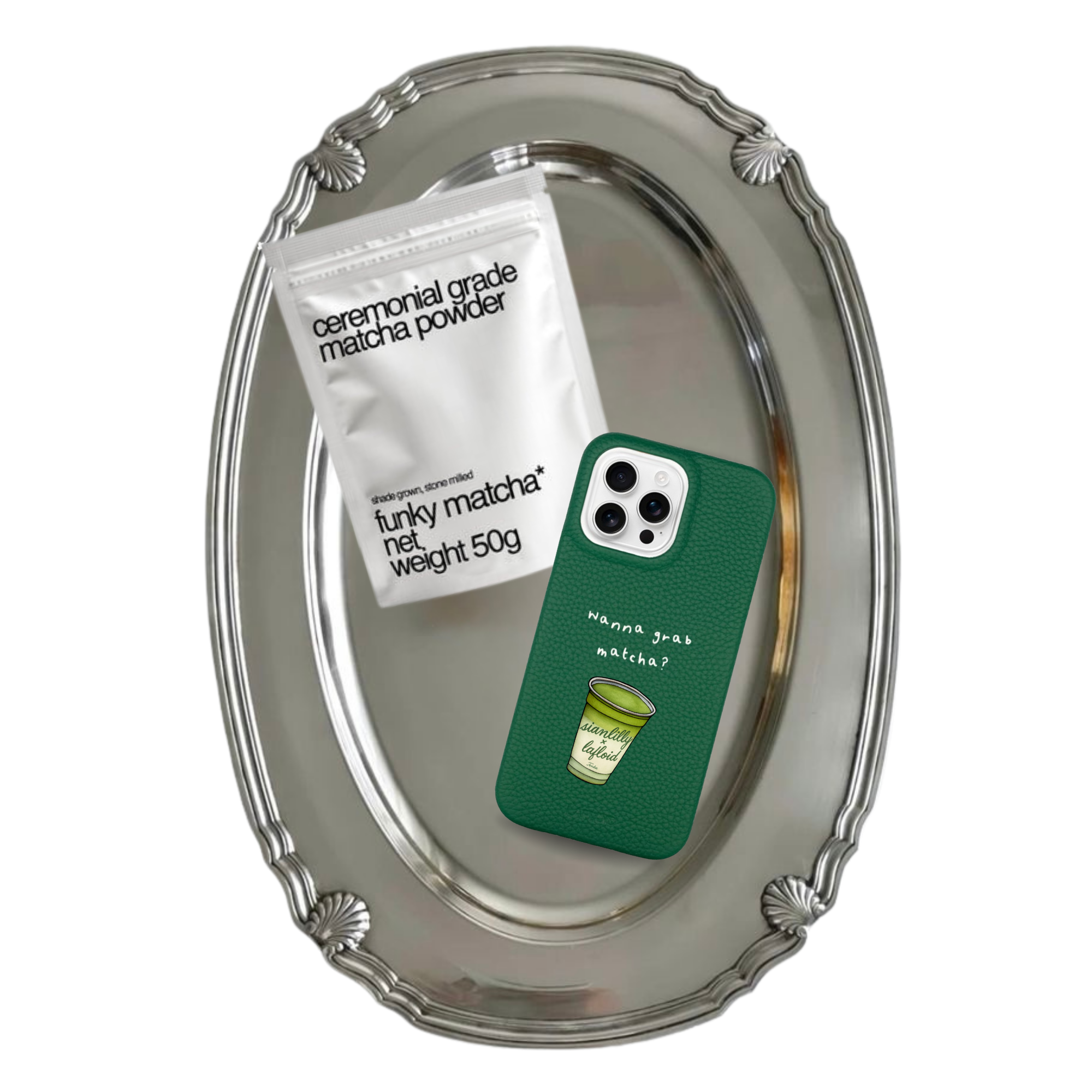 iPhone 15 PRO Case Green "Wanna grab matcha?" + Ceremonial Matcha
