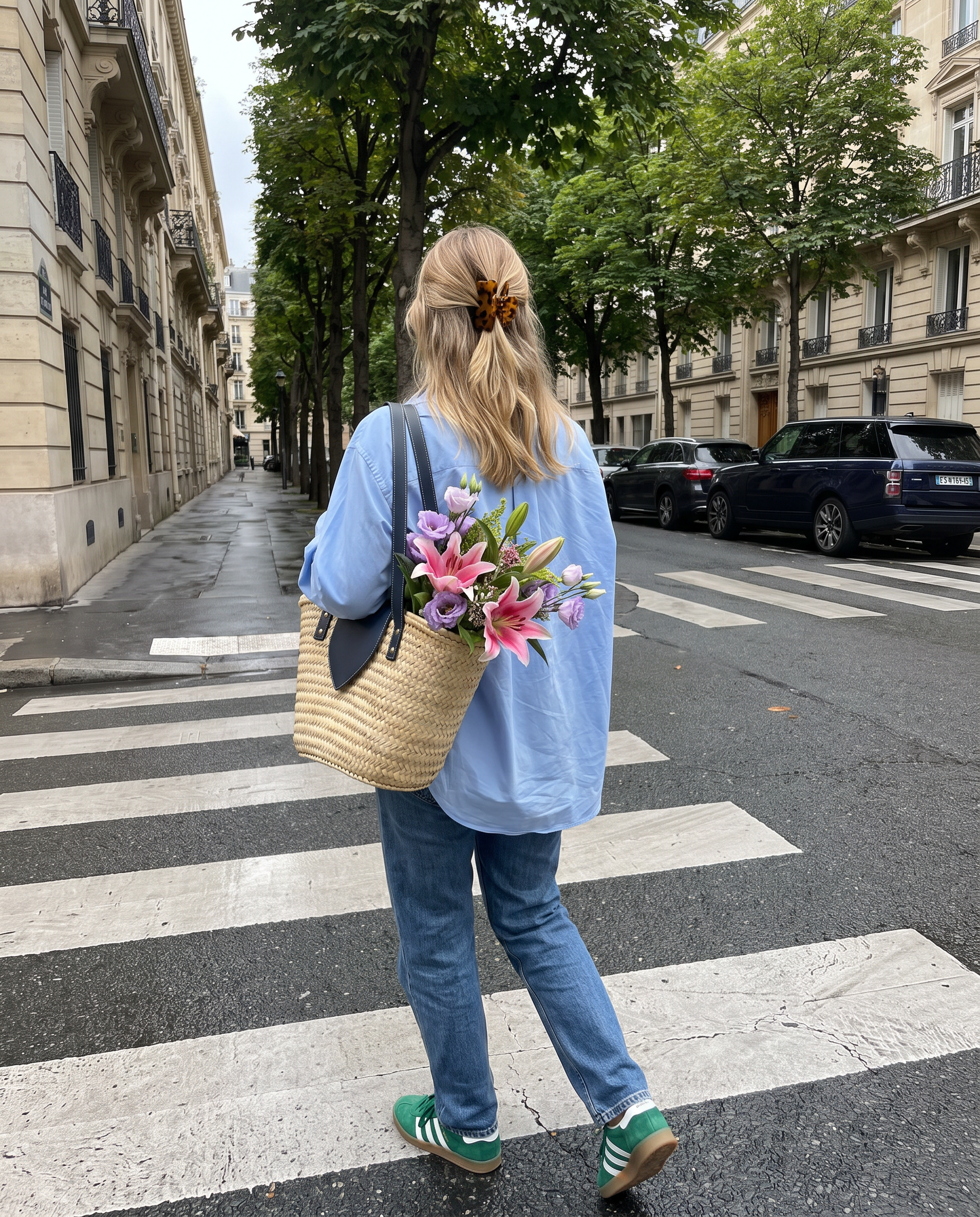 Blue Leather Basket Bag
