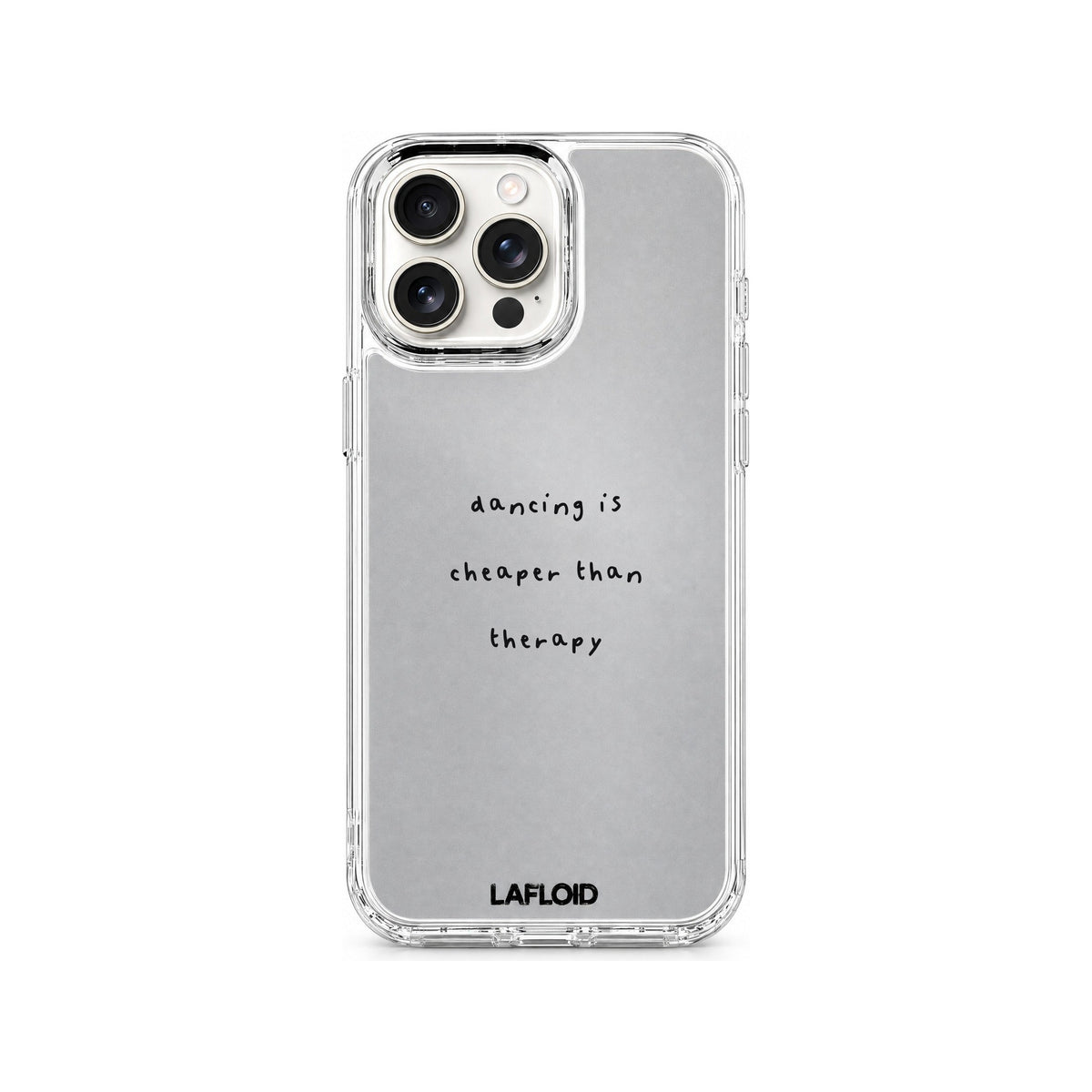 Funda espejo LAFLOID iPhone 16 Pro personalizada sobre fondo blanco