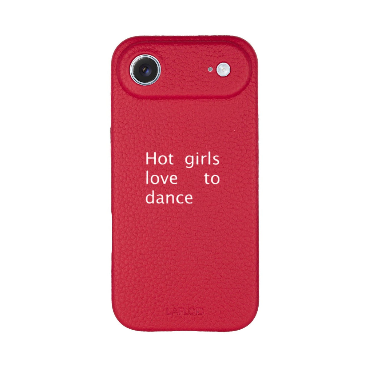 Funda de piel LAFLOID x Batelier iPhone 17 Air en Hot Pink con la frase «Hot girls love to dance»