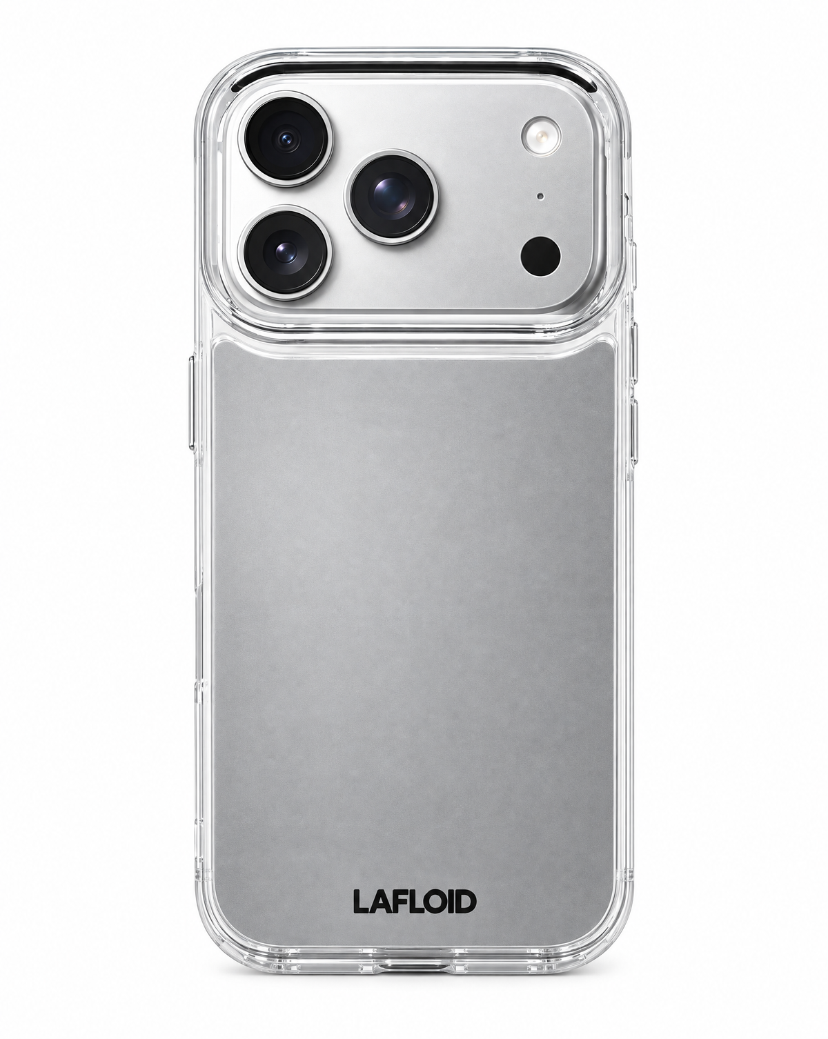 Funda espejo LAFLOID iPhone 17 Pro sobre fondo blanco