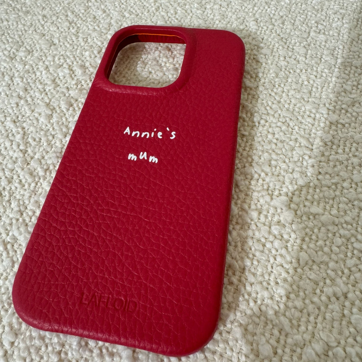 Funda de piel LAFLOID en Hot Pink personalizada por una clienta