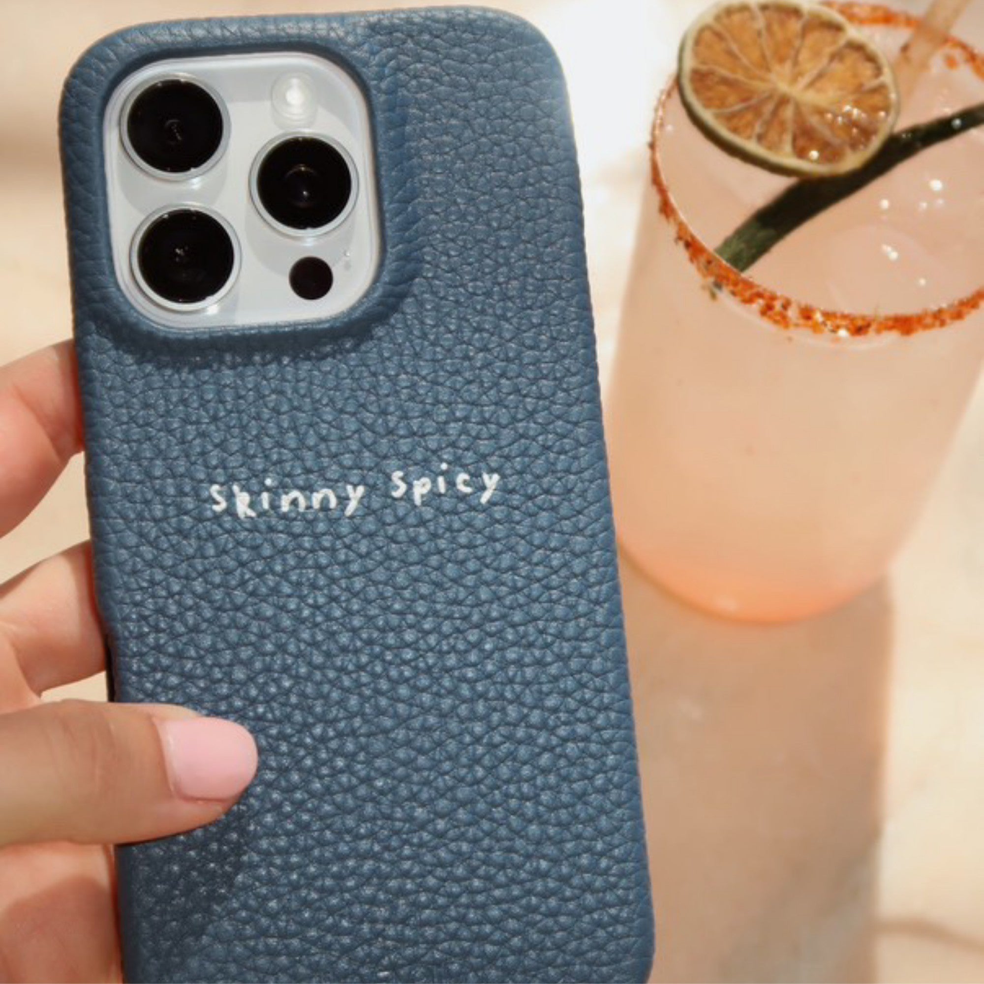 Personalized Leather iPhone 16 Pro Case – Denim | Lafloid