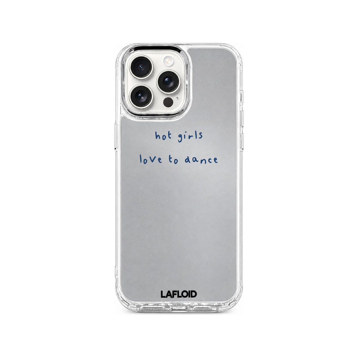 Funda espejo LAFLOID iPhone 16 Pro Max personalizada sobre fondo blanco
