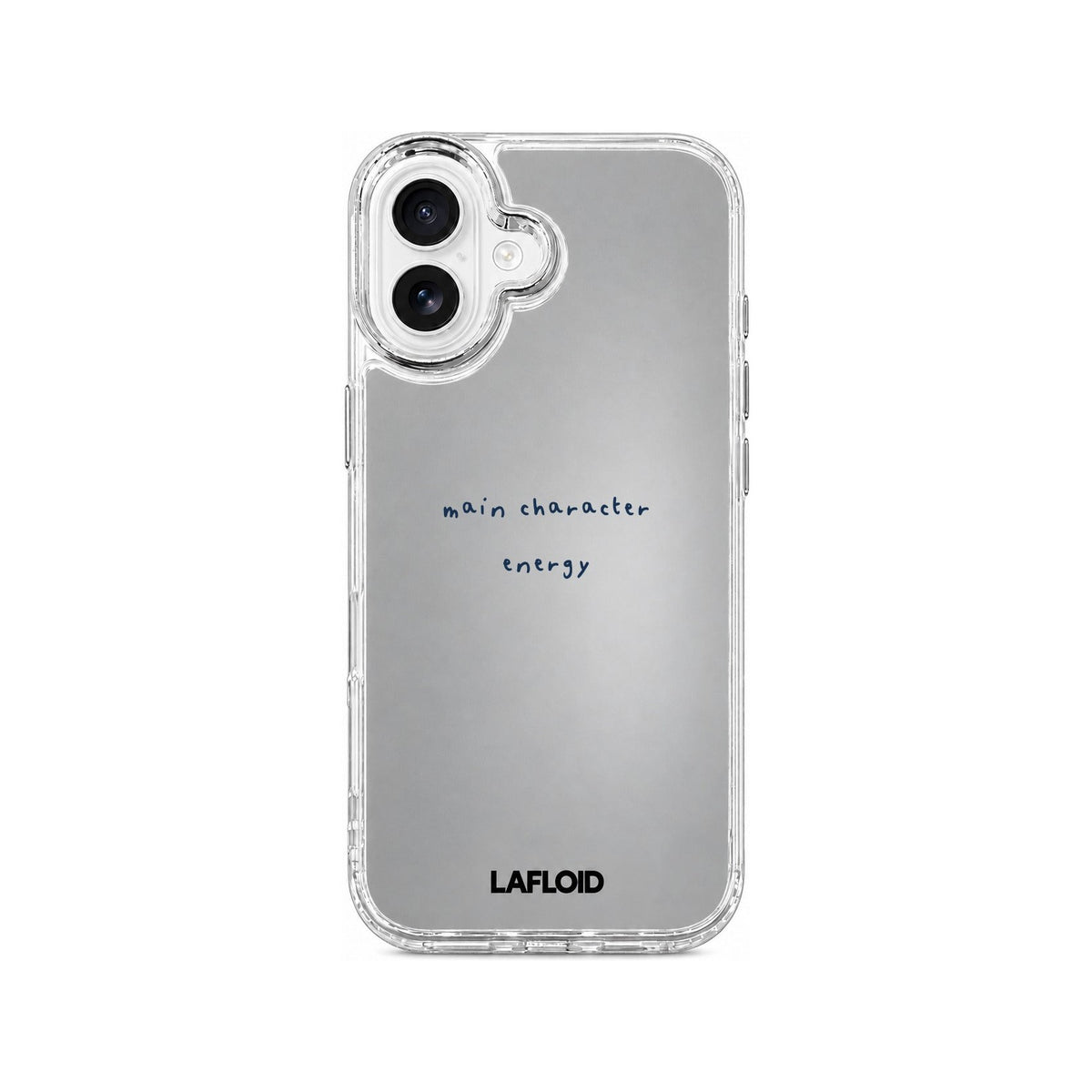 Funda espejo LAFLOID iPhone 16 personalizada sobre fondo blanco