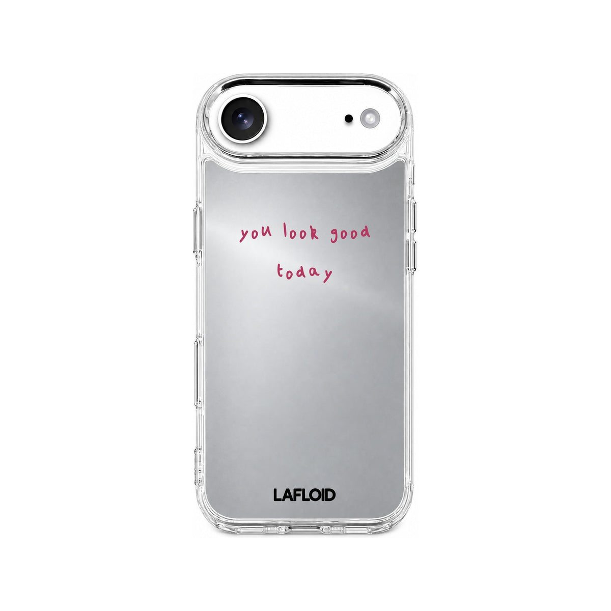 Funda espejo LAFLOID iPhone 17 Air personalizada sobre fondo blanco