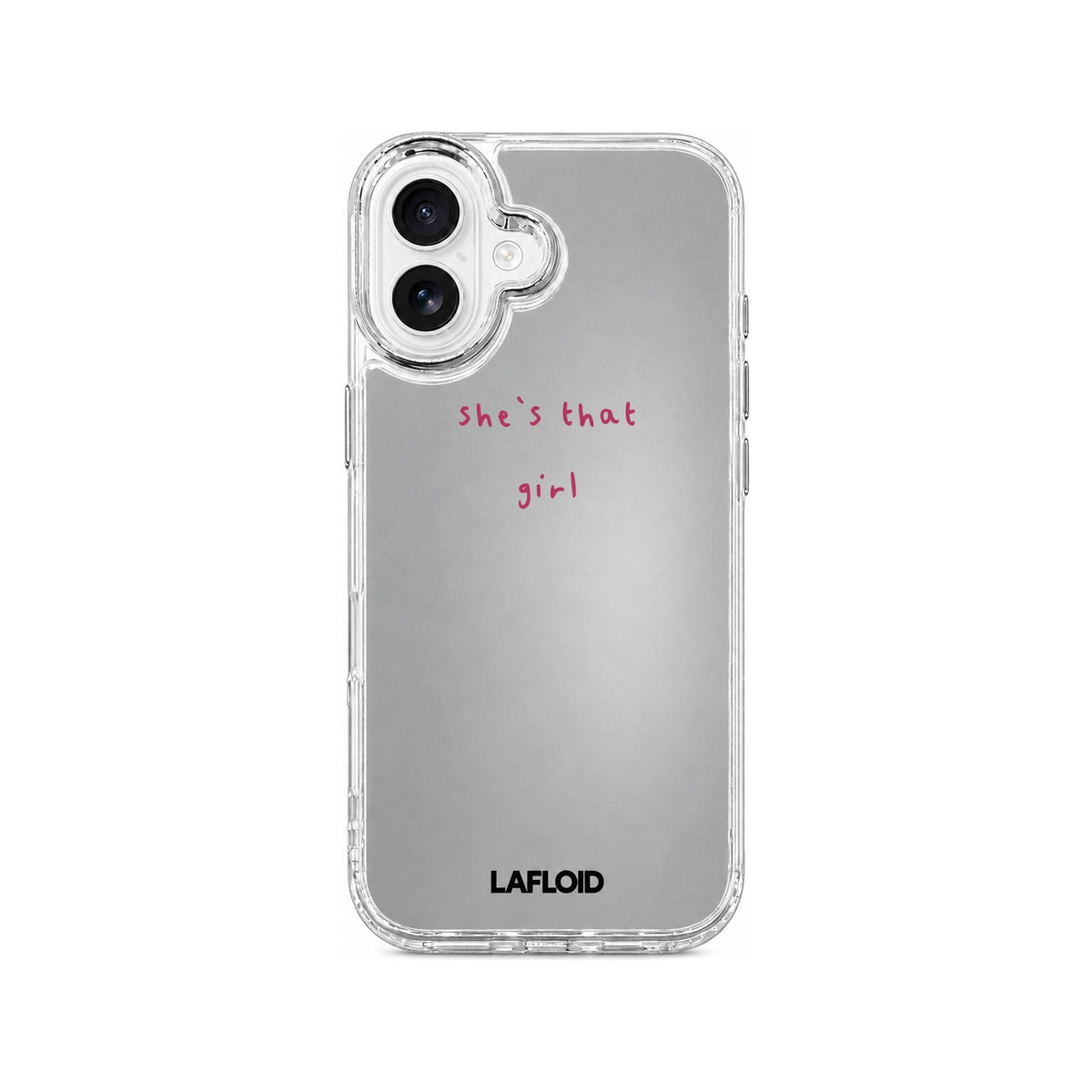 Funda espejo LAFLOID iPhone 17 personalizada sobre fondo blanco
