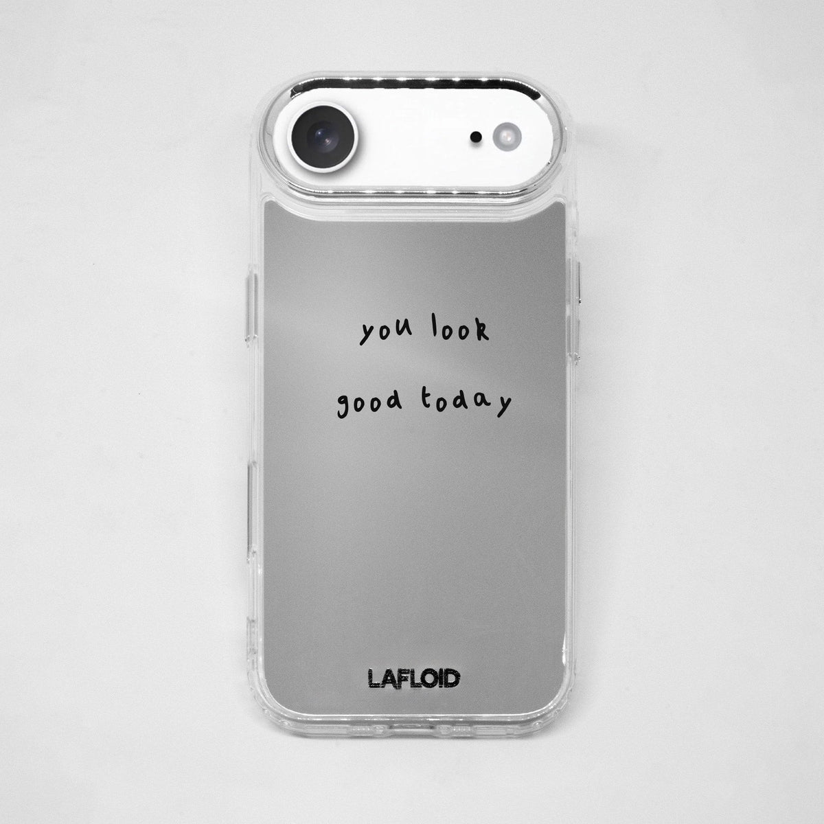 Funda espejo LAFLOID iPhone 17 Air con frase personalizada «you look good today»